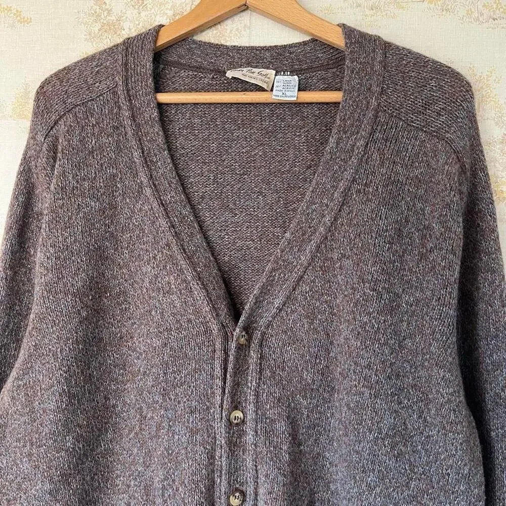 Vintage 80s Marled Knit Sweater | Brown & Blue Wool Blend | Size XL
